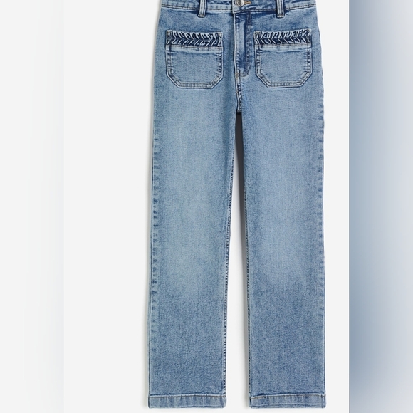 H&M Jeans Stylish Blue Denim Crop High Waist Ruched Pocket Braided Flared Size 6 - Picture 10 of 15
